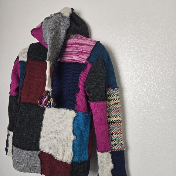 SHOPOHOLIC FASHION Hoodie Jacket Mens Small Knitted  Multicoloured Wool Patch - Picture 8 of 16